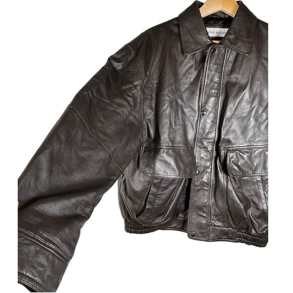 Vintage Irvine Park Genuine Leather Bomber Jacket Brown Full Zip Button Closure - Picture 4 of 14